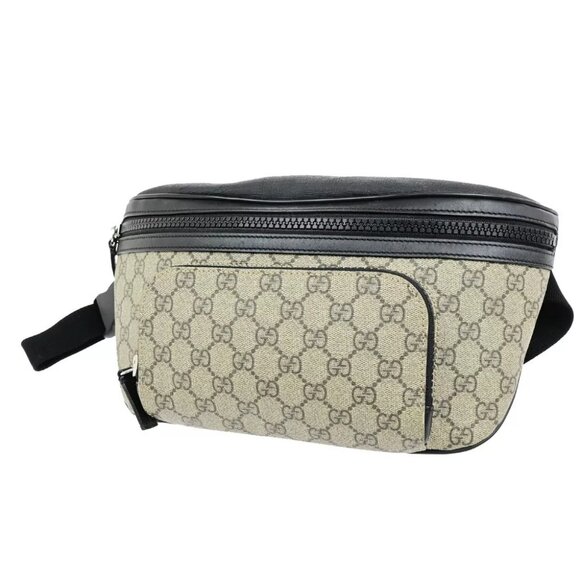 GUCCI Logo GG Pattern Bum Body Bag Supreme Leather Black Brown Italy 97ED427 - Picture 1 of 16